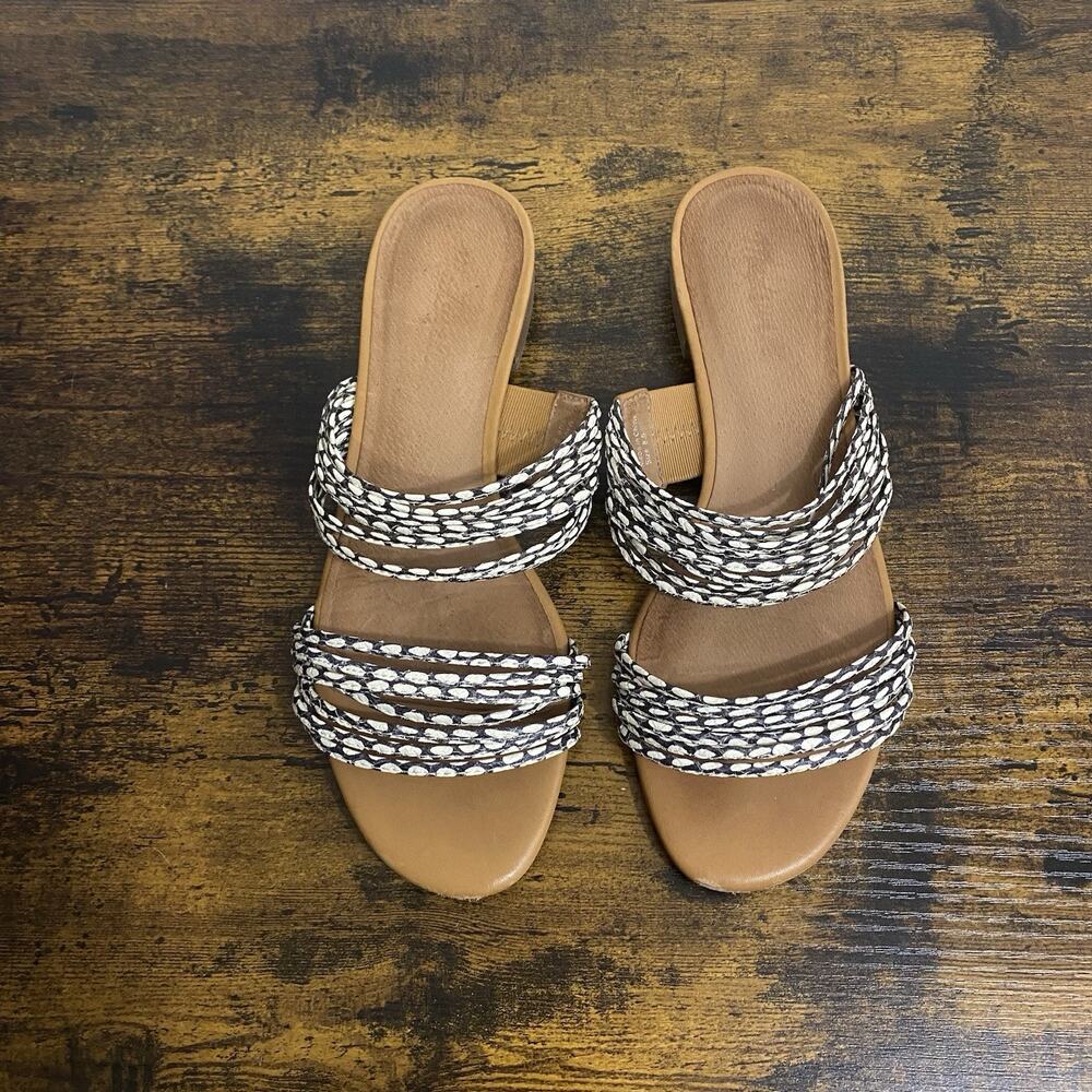 Madewell The Meg Slide Sandal Sz 8.5 Black White Flat Strappy